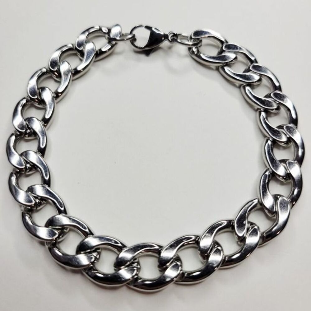 NWT Mens 12mm Shiny Stainless Steel Cuban Link Bracelet Lobster Clasp – 8 in - Picture 7 of 7